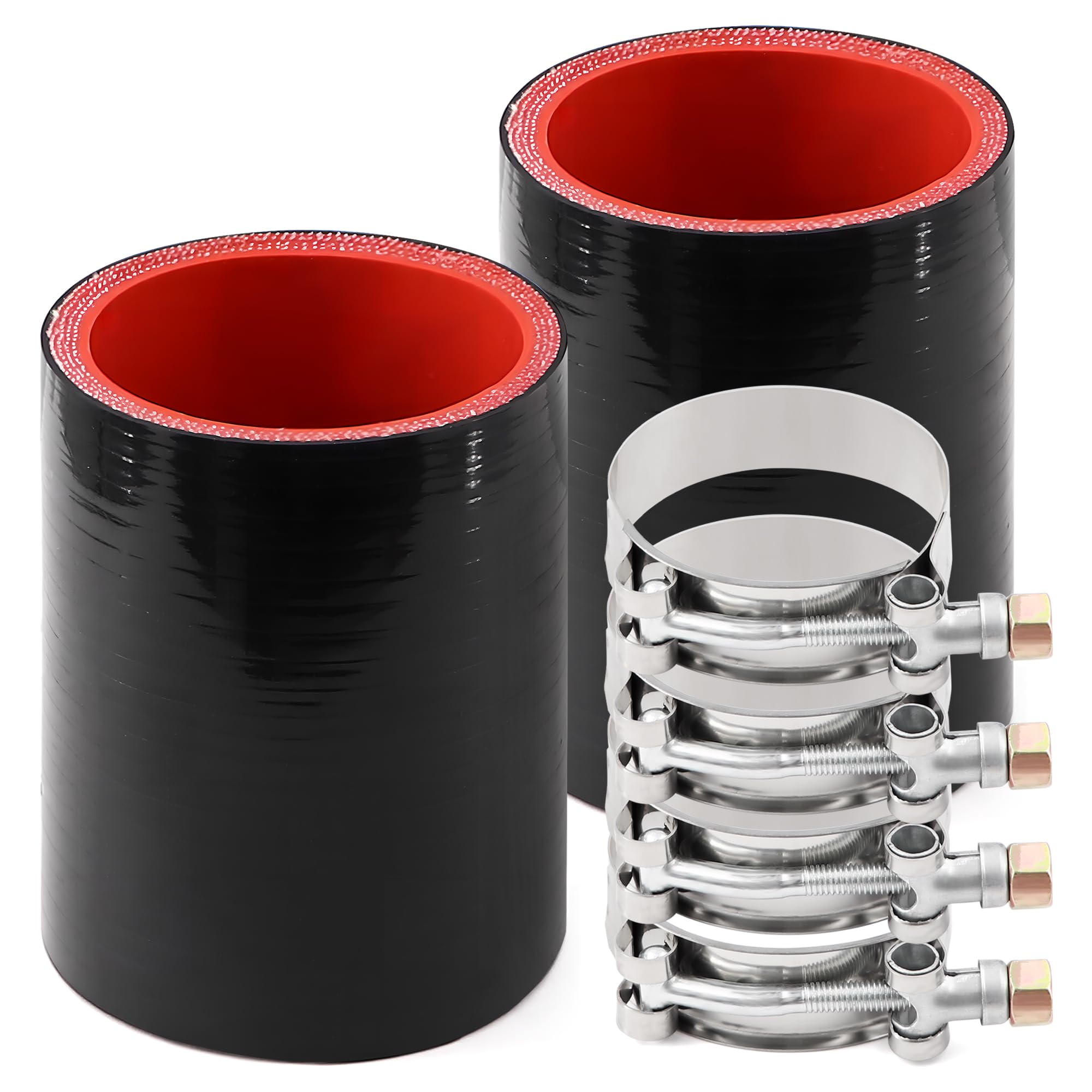 Photo 1 of 2Pcs ID 2 Inch(51mm) High Temperature 4-Ply Reinforced Straight Silicone Hose Performance Coupler with 4Pcs T-Bolt Clamps Suitable High Level Turbo Pipe Connecting
