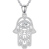 LWQQWL Moissanite Hamsa Hand of Fatima Evil Eye Necklace Sterling Silver Hamsa Hand Pendant 0.3 Carat Moissanite Jewelry Gifts for Women Men