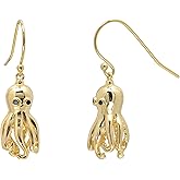 Golden Octopus Earrings 18K Yellow Gold Plated Sterling Silver Earrings for Women