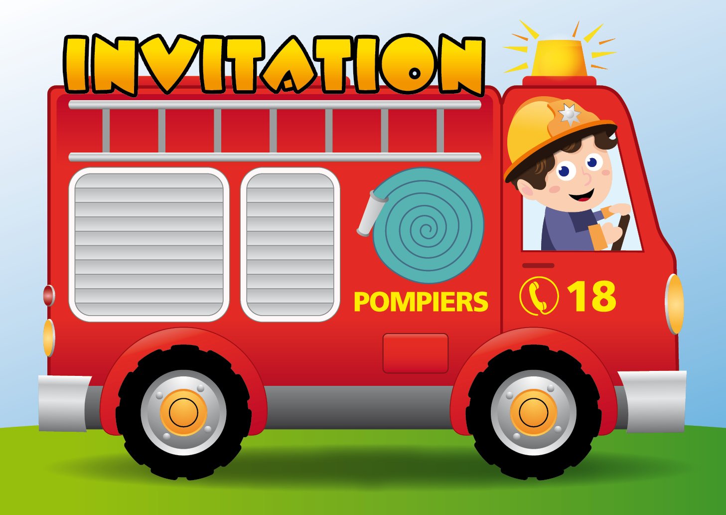 109 Fr Edition Colibri Lot De 12 Cartes D Invitation Camion De Pompiers En Francais Pour Un Anniversaire D Enfant Ou Pour Une Fete De Pompiers Des Jeux Et Jouets Invitations