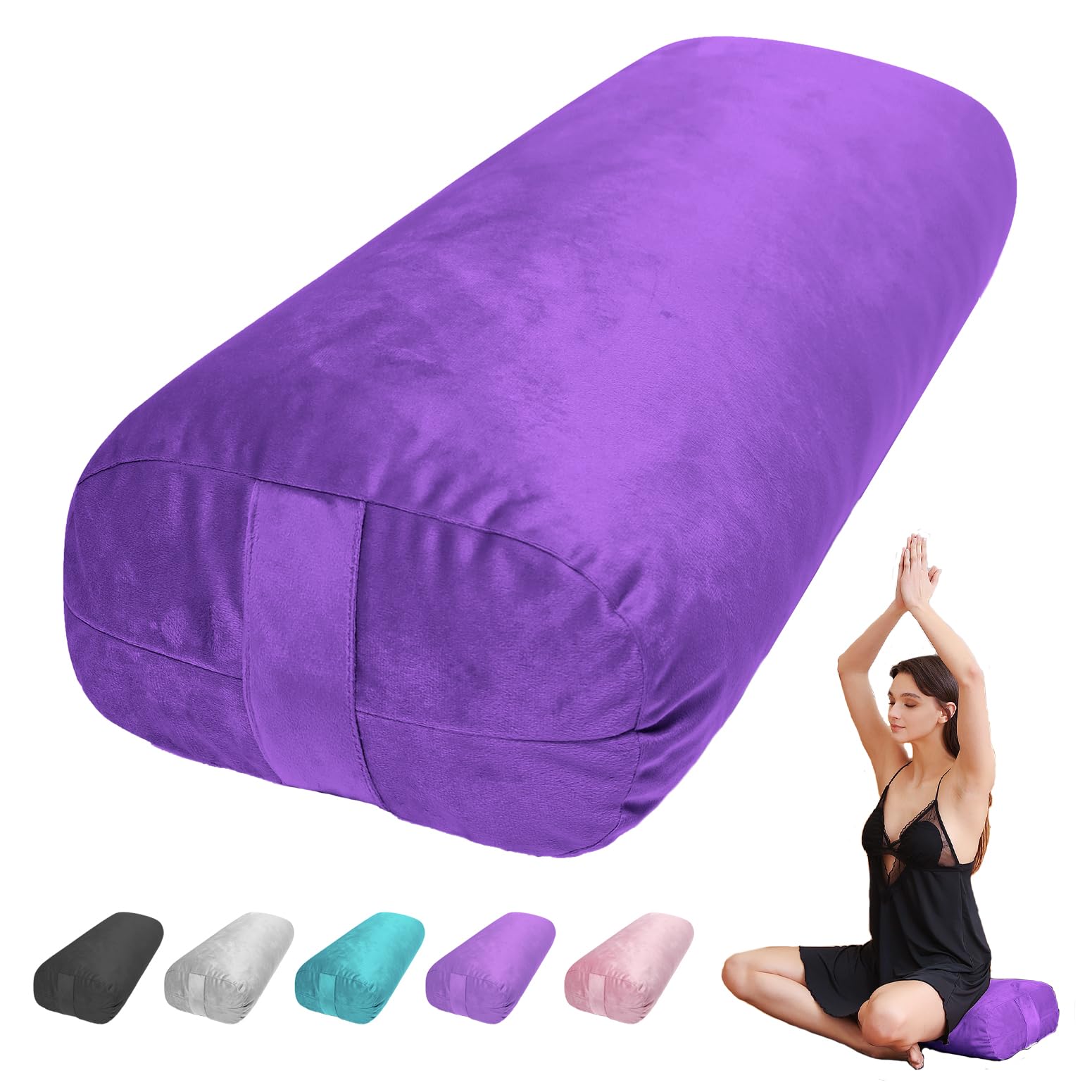 Photo 1 of TokSay Yoga Bolster Pillow for Restorative & Yin Yoga - Meditation Pillow with Velvet Cover - Rectangular (Purple)