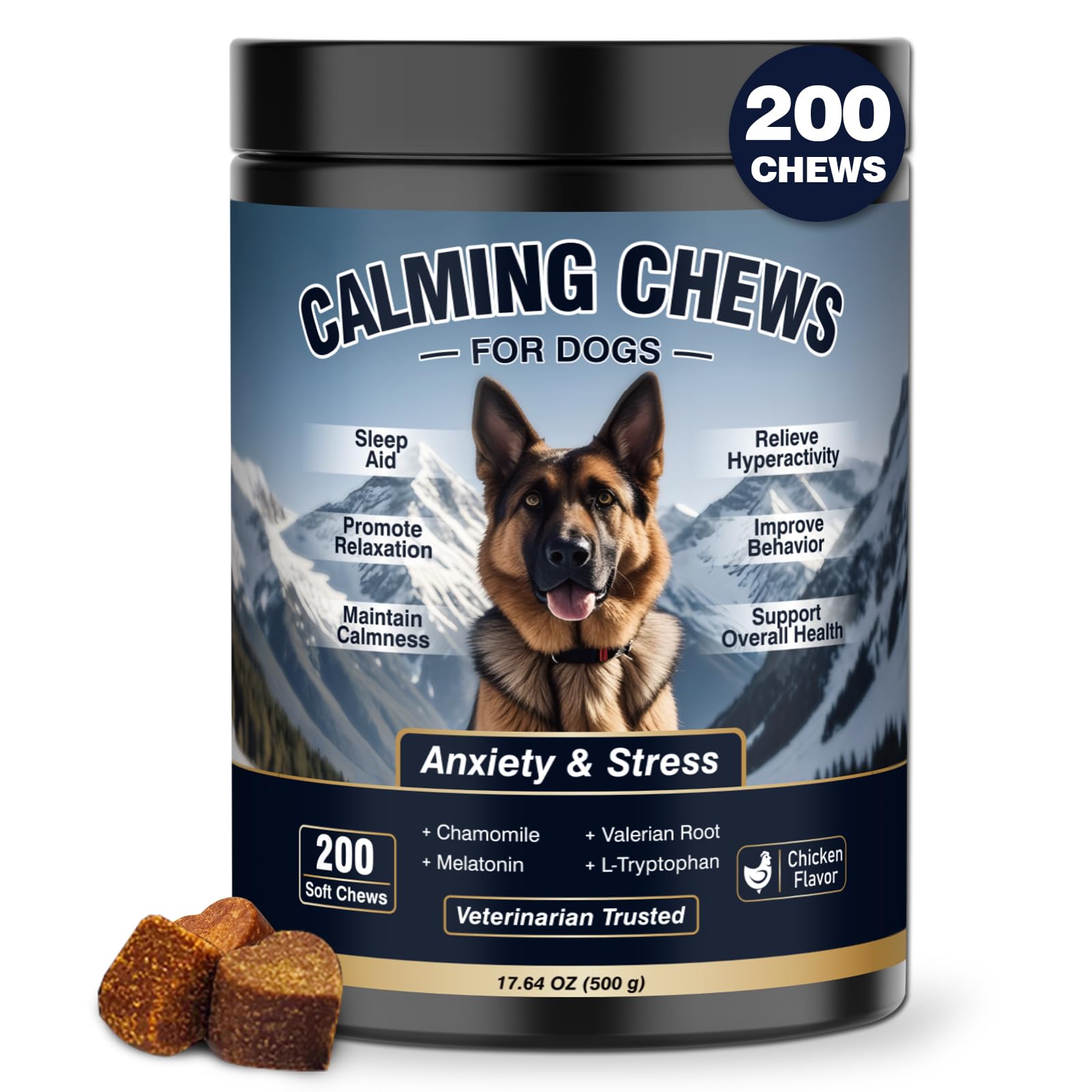 Calming Chews for Dogs 200ct Anxiety and Stress Relief Melatonin Chicken | Anxiety and Stress Relief Treats Melatonin Sleep A