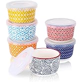 Selamica 6 oz Ramekins with Lids Oven Safe, Set of 6, Assorted Colors | Creme Brulee Ramekins Souffle Dishes with Covers, Pudding Custard Cups Stackable Ceramic Mini Ramekin Bowls Set for Baking