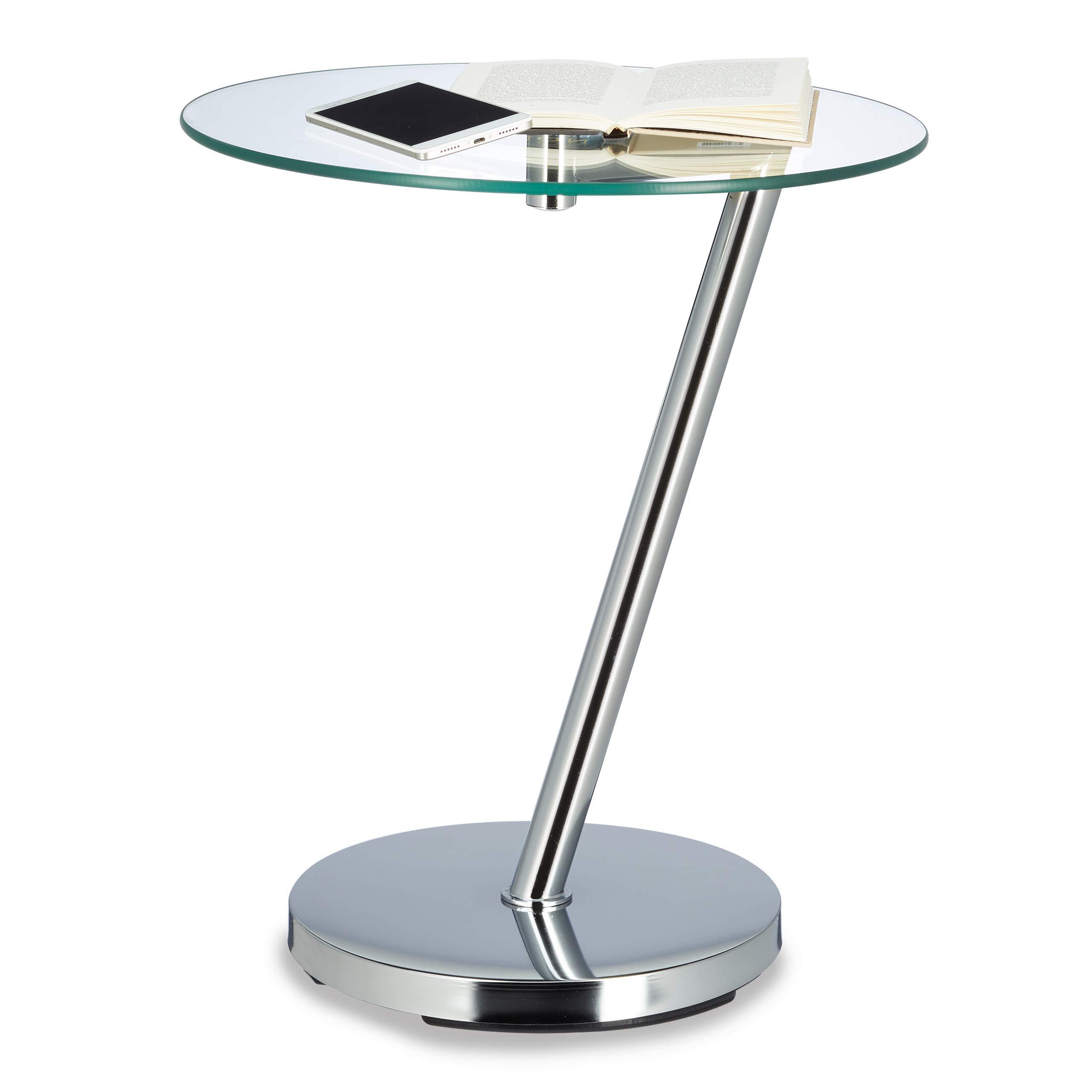 Relaxdays Coffee Table Glas and Chrome, Round Side Table for Coffee Tea, End table Garden, H x W x D: 52 x 45 x 45 cm, Silver