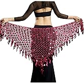 Aivtalk Women Belly Dance Hip Scarf Sequins Mesh Triangle Wrap Skirts