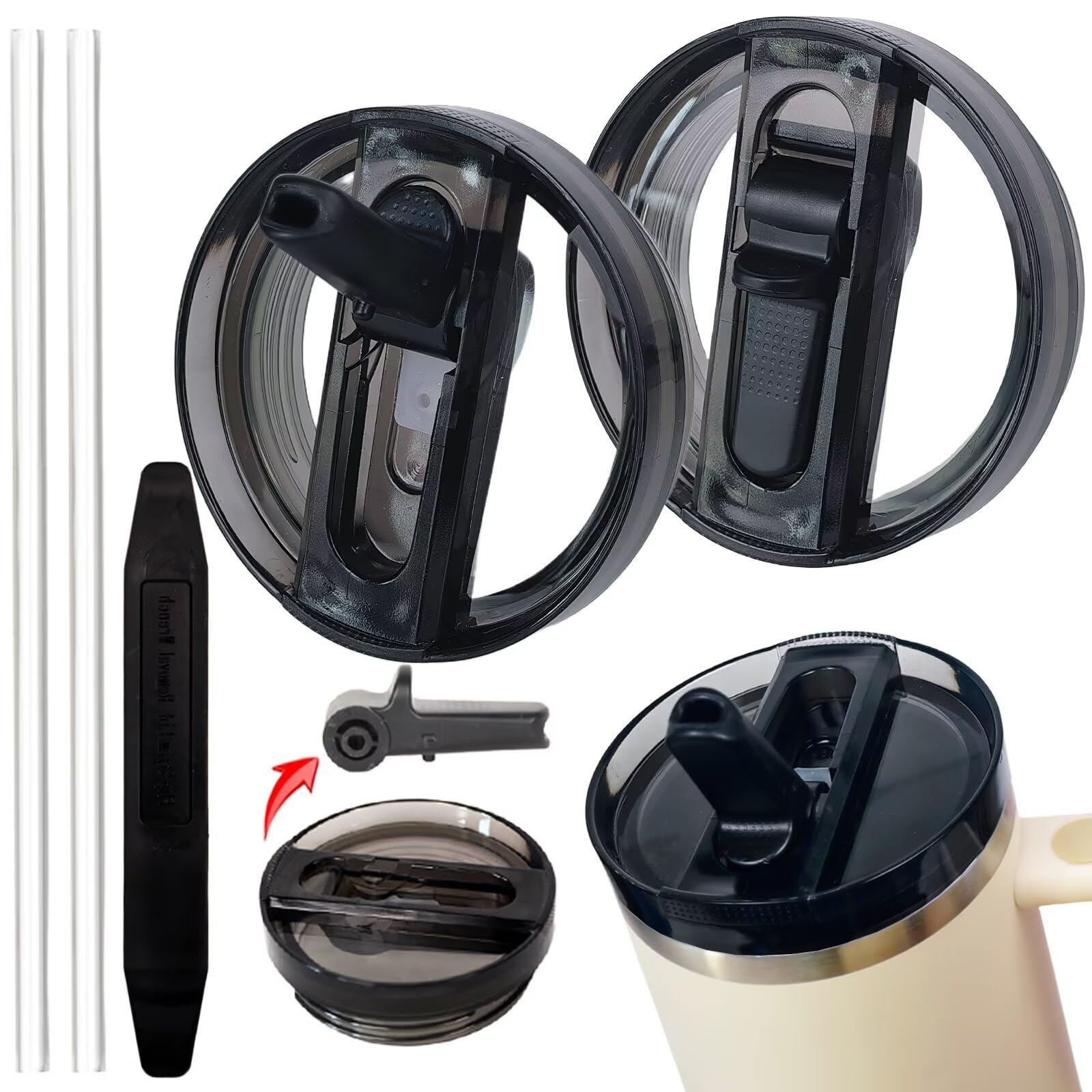 Photo 1 of 2 Pack 40 oz Tumbler Detachable Flip Straw Lid Replacement Fit for Stanley Quencher ProTour,Leak Proof Lid Compatible with Stanley Cup,No Spill Flip Top Tumbler Cover for Stanley Cup Accessories