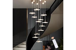 GEADI High Ceiling Chandelier,12-Light Gold Petal Dimmable Modern LED Pendant Light with Remote Control,Height Adjustable Foy