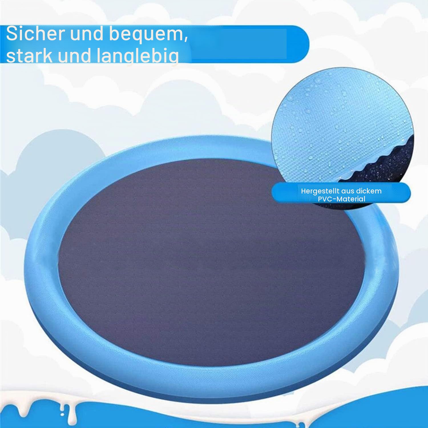 Planschbecken für Hunde and Kinder,Hundepool für Große & Kleine Hunde,170cm Faltbar Schwimmbad Spritzwasser Spielmatte,Garten Outdoor Sommerspielzeug Sprühkissen 3