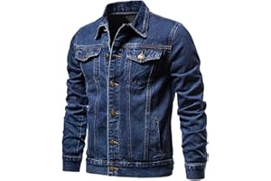hlysgo Men's Denim Jacket, Long Sleeve Coat Slim Fit Casual Jean Jacket Button Down Trucker Jacket Outwear for Men