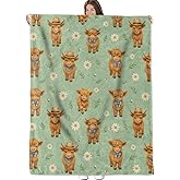 Cute Highland Cow Blanket, Flannel Throw Blanket Soft Cozy Lightweight Blankets for Adults Women Kids Home Decor for Sofa Couch Bed 60x50 Inch