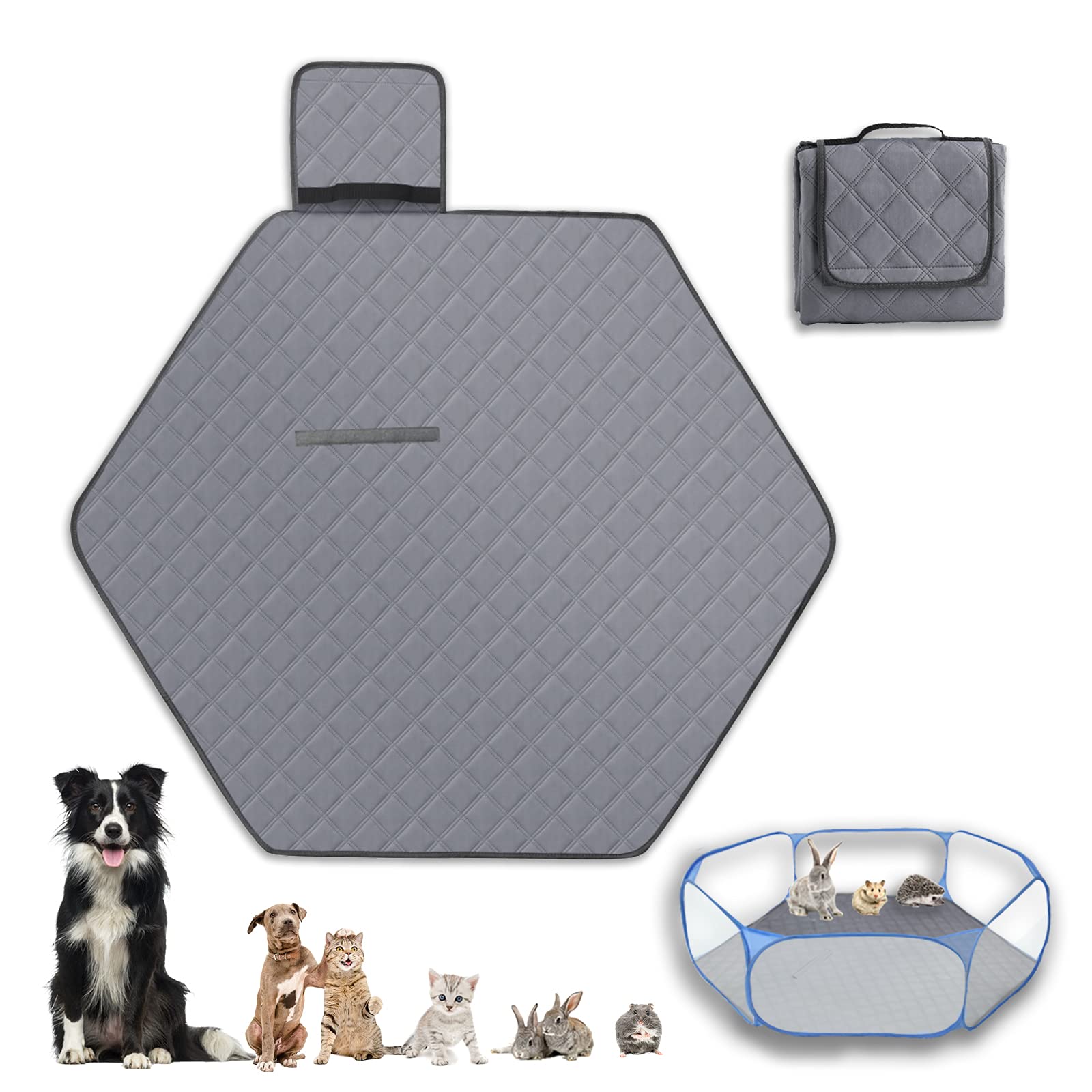 Kelivi Hexagon Washable Pee Pad for Small Animal Playpen, Reusable Guinea Pig & Hamster Cage Pads, Super Absorbent Non-Slip for Rabbits, Bunnies & Kittens (Grey)