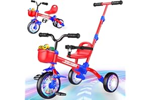 Spider Toddler Tricycle with Push Handle for 1-4 Year Old,5 in 1 Balance Bike with Glowing Wheels, Outdoor Toddler Toys Cool 