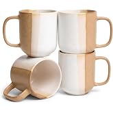 SANGO Phoebe Caramel/White Coffee Mugs Set of 4, 15 oz Stoneware Coffee Mug Set, Big Glossy Ceramic Tea Cup for Cappuccino, Latte, Cocoa, Large Coffee Cups with Handle, Microwave &amp; Dishwasher Safe