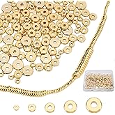 MAPOIEU 14K Gold Flat Spacer Beads, Disc Spacer, Gold Plated Solid Brass Beads for DIY Bracelet, Necklace Jewelry Making