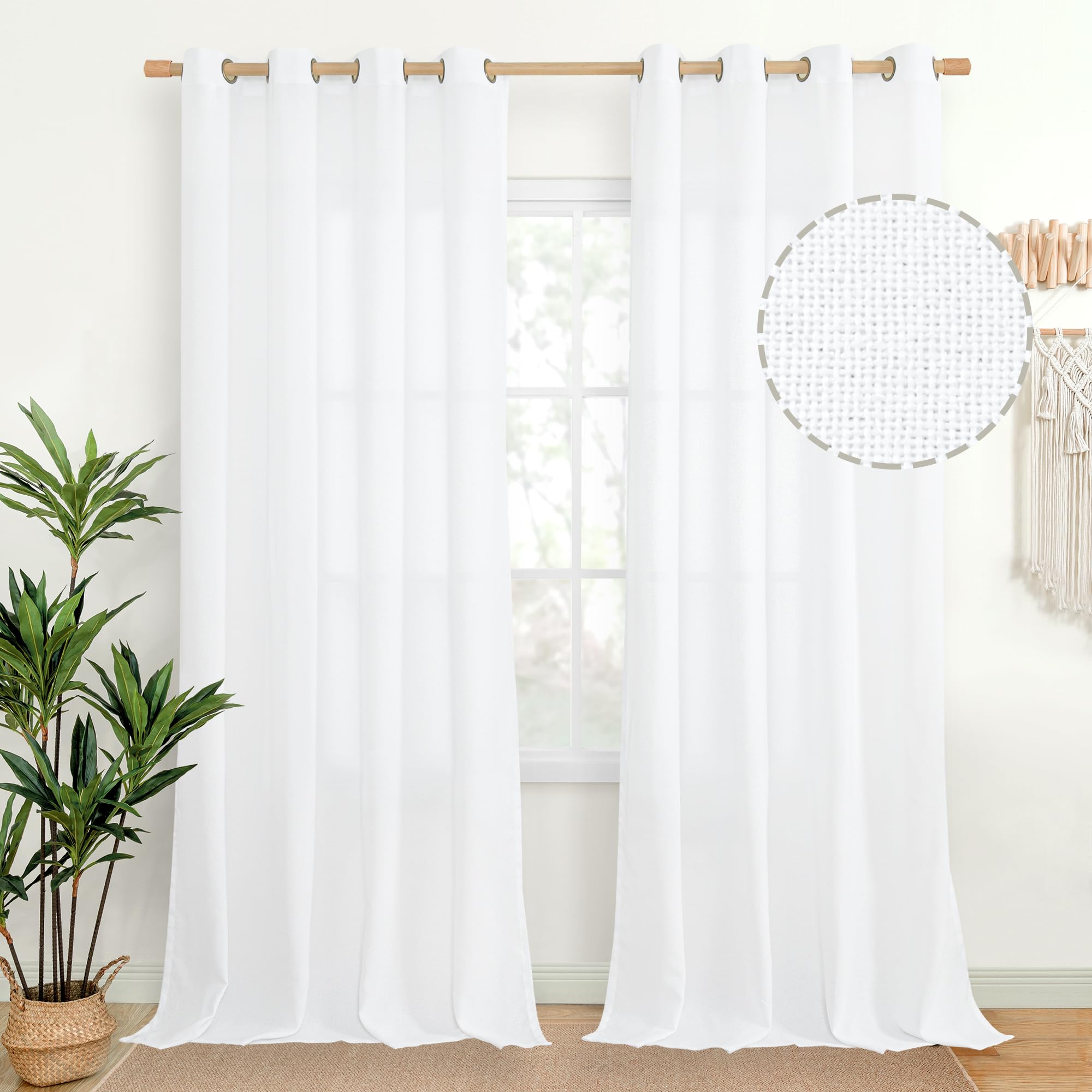 YoungsTex White Linen Curtains 95 inches Length for Living Room, Textured Semi Sheer Window Treatments Extra Long with Bronze Grommet Light Filtering for Bedroom Dining, 52 X 95 Inch, 2 Panels Image YoungsTex White Linen Curtains 95 inches Length for Living Room, Textured Semi Sheer Window Treatments Extra Long with Bronze Grommet Light Filtering for Bedroom Dining, 52 X 95 Inch, 2 Panels Image