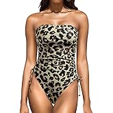 Yonique Women Strapless One Piece Swimsuit Tummy Control Bandeau Bathing Suit Cheeky Swimwear
