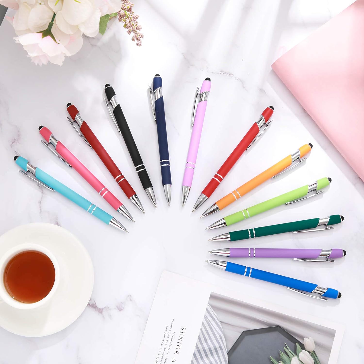 12 Pieces Ballpoint Pen with Stylus Tip, 1.0 mm Black Ink Metal Pen Stylus Pen for Touch Screens, 2 in 1 Stylus Ballpoint Pen : Office Products