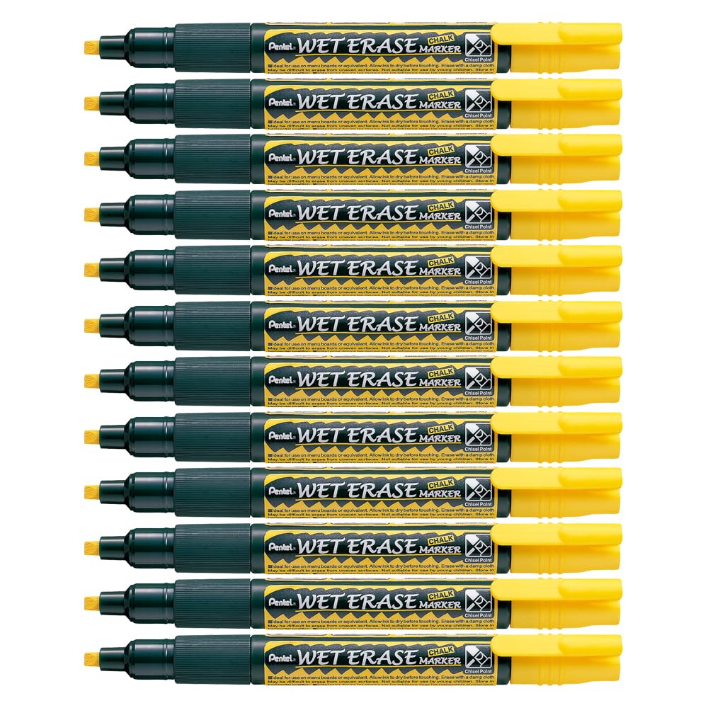 Pentel Wet Erase Chalk Marker Medium Tip - Yellow (Pack of 12)