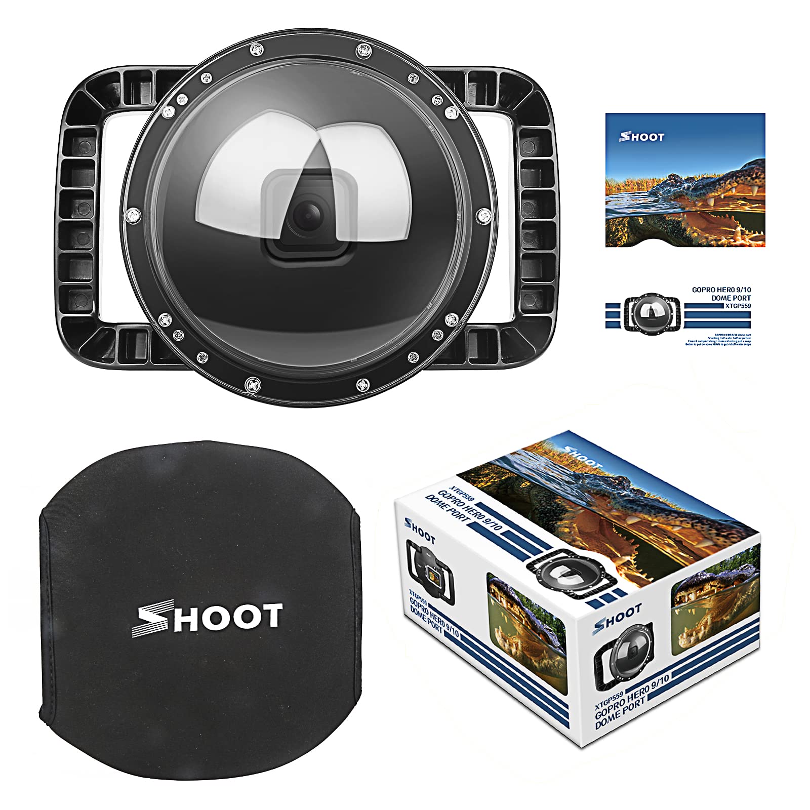 SHOOT Dome Port for GoPro Hero 13/12/11/10/9 Black - Upgraded Coating Film for Anti-Scratch, Dual Handle Stabilizer Floating Grip, Overall Waterproof Case - Shoot Over Underwater Photos/Videos