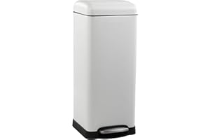 happimess HPM1007A Betty Retro 8-Gallon Step-Open Trash Can with Soft-Close Lid, Fingerprint Resistant, Modern, Minimalistic for Home, Kitchen, Laundry Room, Office, Bedroom, Bathroom, White