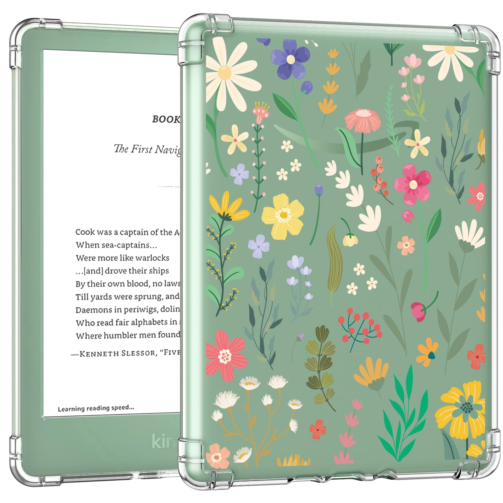 MoKo Case for 6" ALL-New Kindle (11th Generation-2024/2022 Release), Ultra Clear Soft Flexible Transparent TPU Skin Bumper Back Cover Shell, Clear & Flower