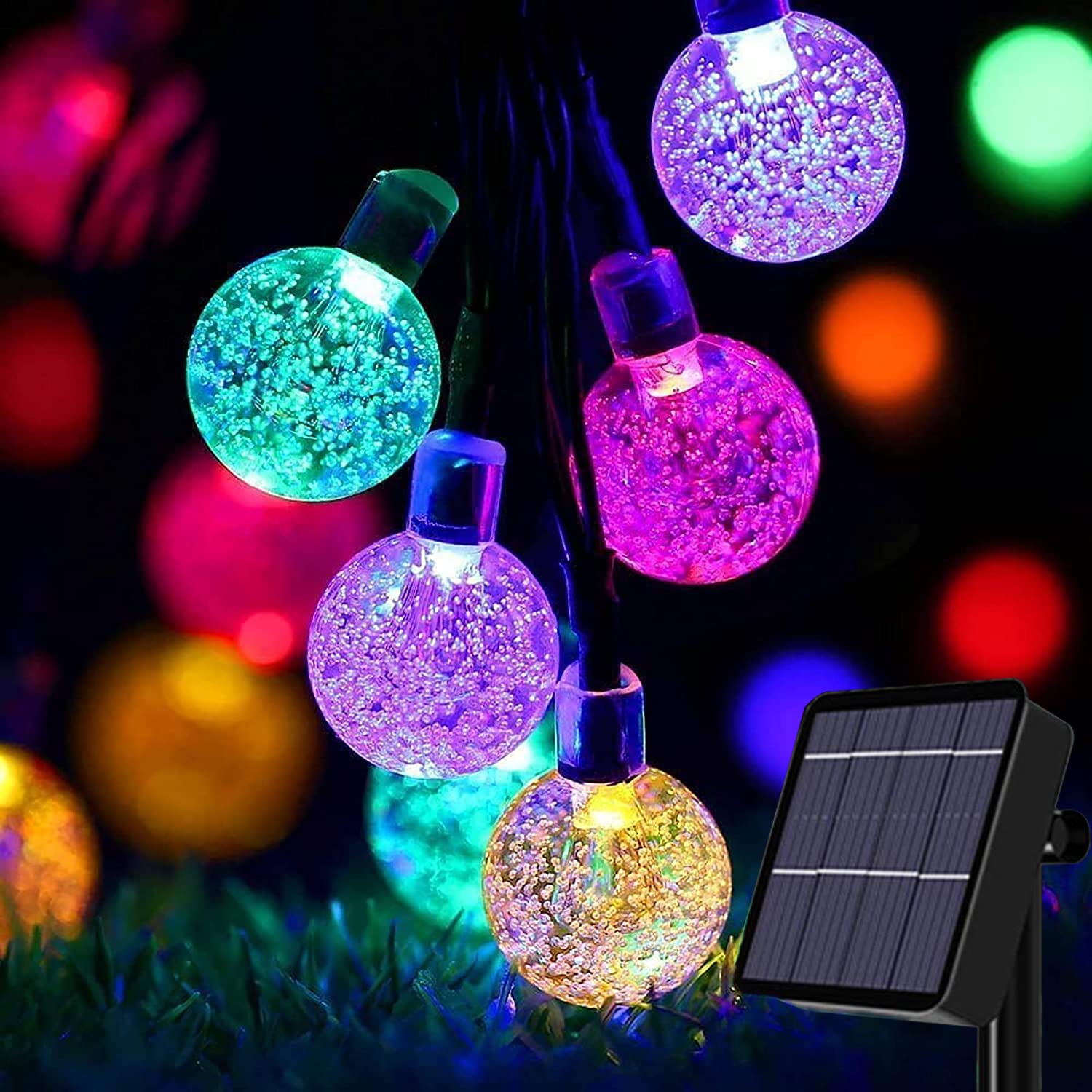 Useber Solar Lights Outdoor Garden, 24Ft 50LED Waterproof Crystal Globe Fairy Lights for Gazebo,Camping,Party, Christmas Decorations (Colorful, 50LED)