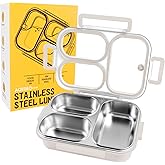 Stainless Steel Lunch Box, 3 Compartments Metal Bento Box for Kids, 25oz Lunch Container with Leakproof Lid, Divided Meal Prep Box for Adults, Kids - Ideal for Office, School, Healthy Eating