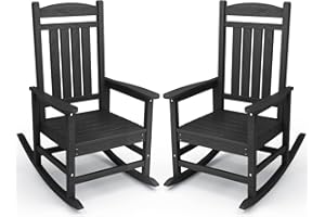 KINGYES Outdoor Rocking Chair Set of 2, High Density Polyethylene Patio Rocking Chairs with 330lbs Support for Adults, Black