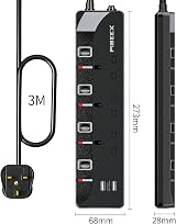 PIBEEX 3M Extension Lead with USB 5 in 1 UK 4 USB Ports 3 GFCI Switches view 6