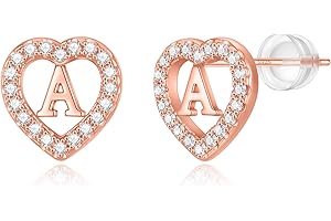 BRIJEWLIC Initial Heart Earrings for Girls - Sterling Silver/Rose Gold Heart Initial Stud Earrings for Little Girls Kids Baby Earrings Non Tarnish Hypoallergenic Earrings for Teen Girls Gifts Jewelry Sterling Silver Earring Post