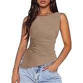 PRETTYGARDEN Womens Ruched Tank Tops 2026 Summer Sleeveless Slim Fit T Shirts Blouses Going Out Y2K Fashion Clothes