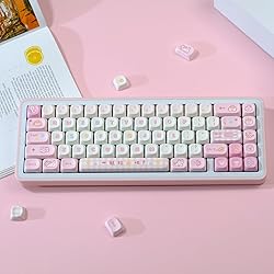 COOMICKEY Pink White Cute Keycaps 126 Keys, MOA