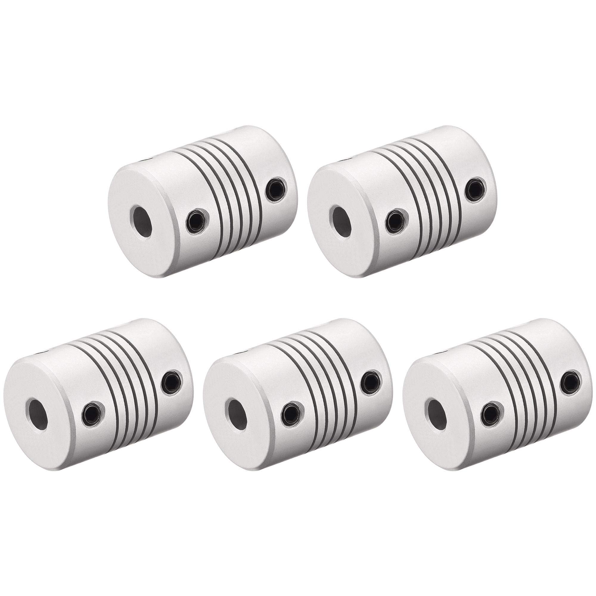 sourcing map 5mm to 8mm Aluminum Alloy Shaft Coupling Flexible Coupler Motor Connector Joint L25xD19 Silver,5pcs