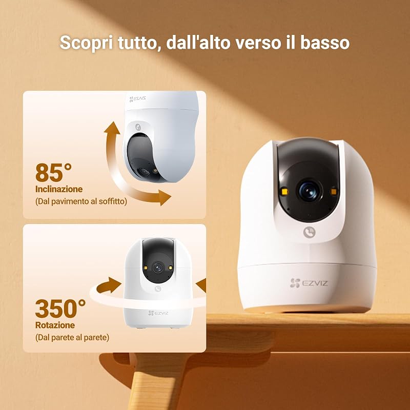 C6N G1 3K Telecamera Wi-Fi Interno, 5MP Videocamera Sorveglianza Interno Pan/Tilt/Zoom, Rilevamento di Persone, Visione Notturna a Colori con WDR, Chiamata Bidirezionale, Kit da 2