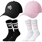 Eurzom 5 Pcs Mr and Mrs Gifts Embroidered Baseball Caps Mr and Mrs Crew Socks Bride and Broom Gift Box Set for Couples Newlywed Honeymoon Bridal Shower Engagement Wedding Favors