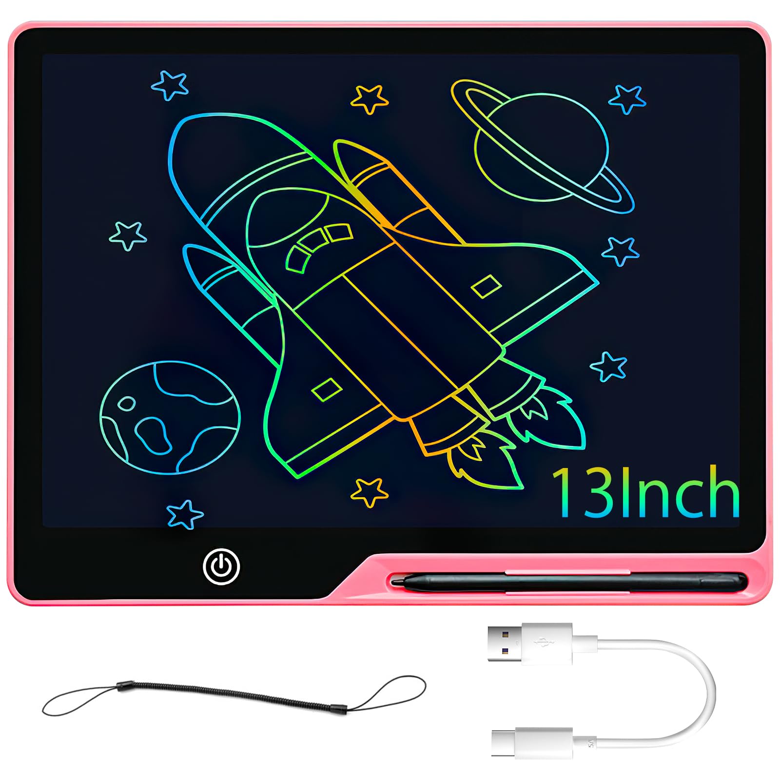 DAWRIS LCD Writing Tablet,13 Inch USB Rechargeable Doodle Board Educational Toys, Reusable Portable Colorful Drawing Pad Toys Gifts