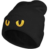 Yellow Cat Eyes Beanie Hat for Men Women Winter Warm Beanie Hats Stretch Skull Knit Hat Cap Black