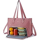 Ralnitote Laptop Tote Bag with Insulated Lunch Compartment for Women, PU Leather 15.6 Inch Work Bag, Elegant Computer Handbag, Versatile Business Tote for Office,Travel or Casual-Mauve Pink