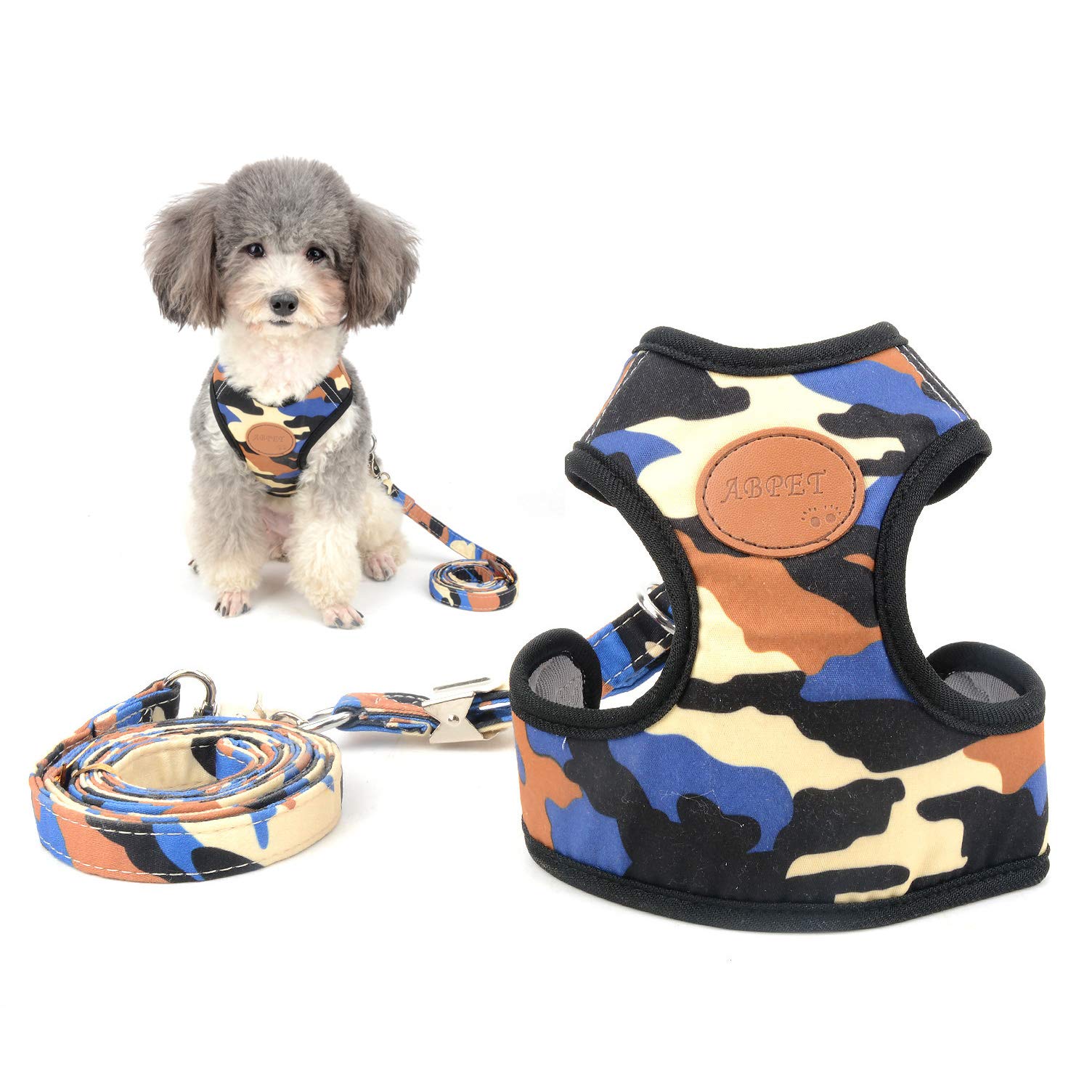 Ranphy Small Dog Cat Camo Harness and Lead Set Escape Proof No Pull Soft Mesh Padded Vest Harness Adjustable Girls Boys Puppy for Training Walking Jacket Size L