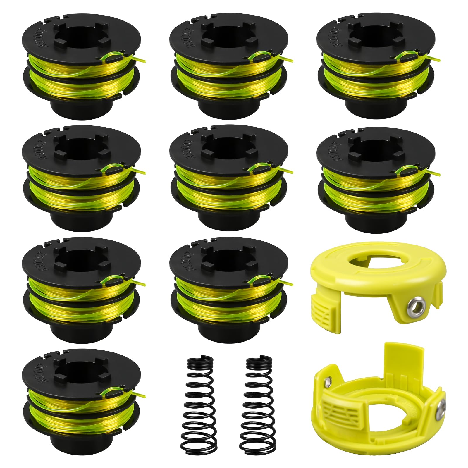 RC118 Spool Line Trimmer Strimmer for Ryobi RLT3025F / S, RLT3525S, 1.2 mm Grass Trimmer Brush Cutter Spool Line, Double Spools with Spool Cover and Spring (9 spool + 2 cover + 2 spring)