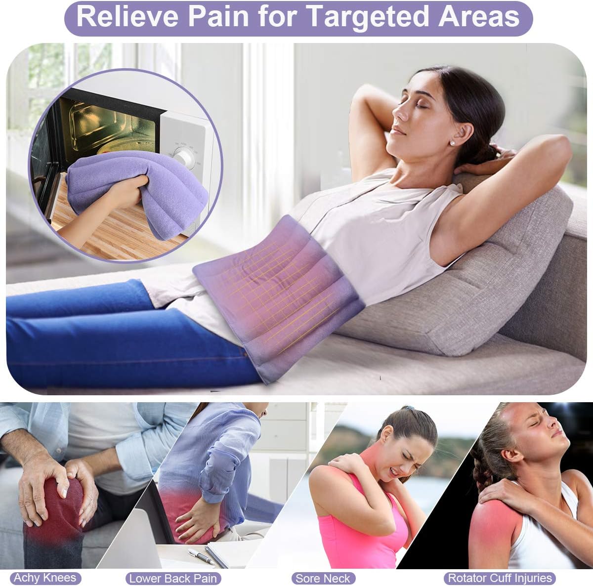 REVIX Extra Large Microwavable Heating Pad for Back Pain Microwave Heat Wrap for Stomach Cramps, Shoulder and Neck Moist Hot or Cold Therapy: Health & Personal Care