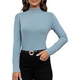 MESISAN Women's Long Sleeves Mock Turtleneck Tops Basic Stretch Lightweight Under Layer Shirts