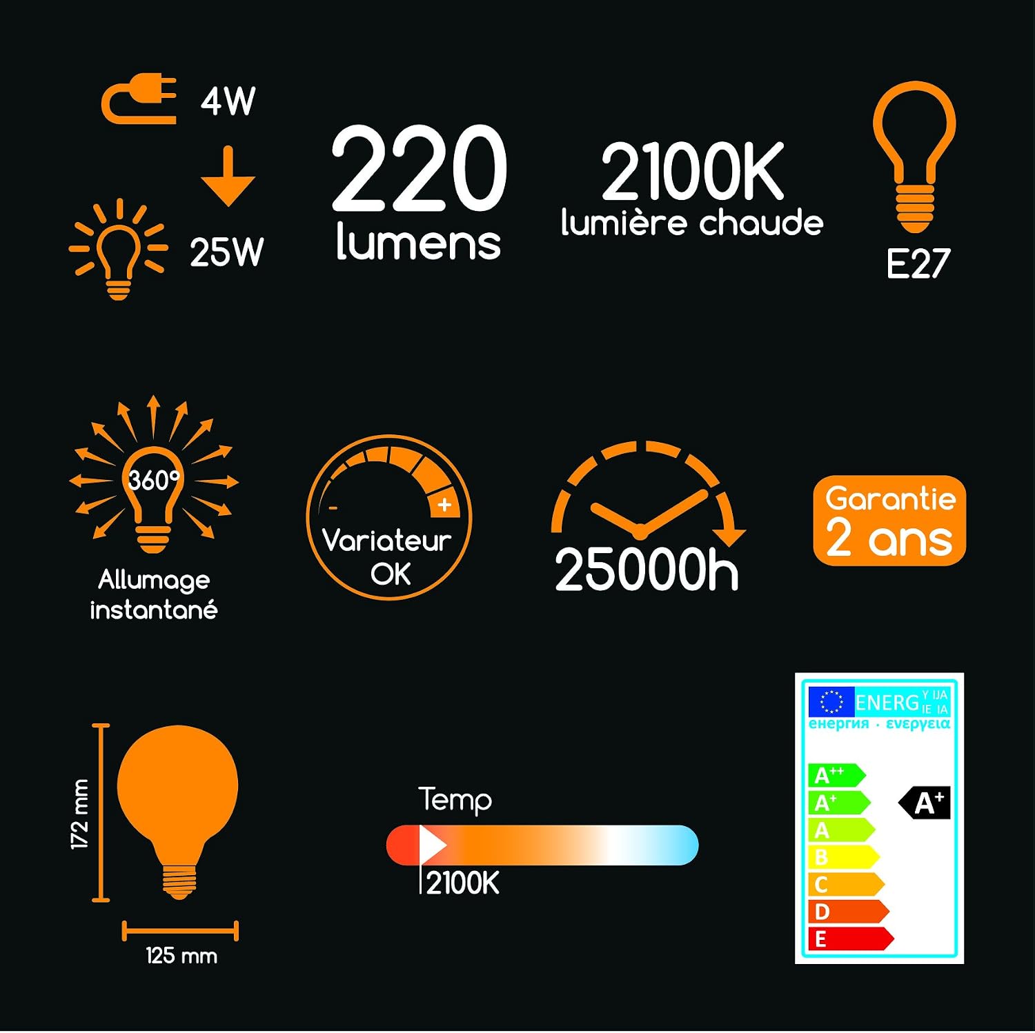 Zen lzg3041 a Decorative LED Filament Bulb LED 4 W E27 Amber Glass, Ambré - Image 5