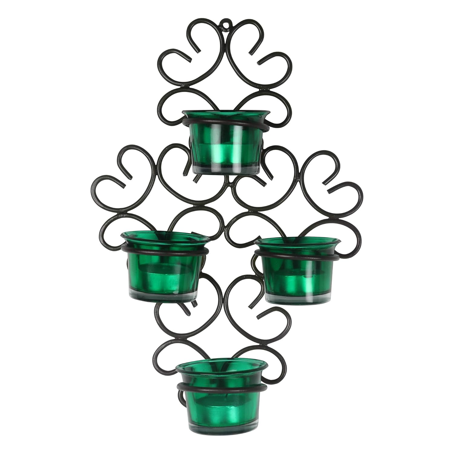 Buy Bs Amor Tealight Candle Holder Metal Floral For Wall Hanging Wall Sconce With Designer Pattern Transparent Glass Green Cups For Home Decoration Pack Of 1 Online At Low Prices In India
