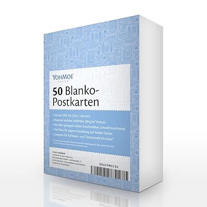 50 Blanko Postkarten (weiß) im DIN A6 Format auf 300g Karton zum selbst beschreiben. DIY Karten auf stabilem Karton, schnell 