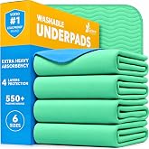 GREEN LIFESTYLE&reg; Washable Underpads - Heavy Absorbency Reusable Bedwetting Incontinence Pads for Kids, Adults, Elderly, and Pets - Toddler Mattress Pads for Bed, Sofa, Floor (Pack of 4 - 34x36)