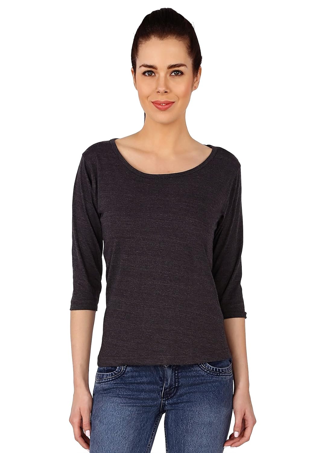 covet womens cotton boat neck 3/4 sleeveantra melange t-shirt