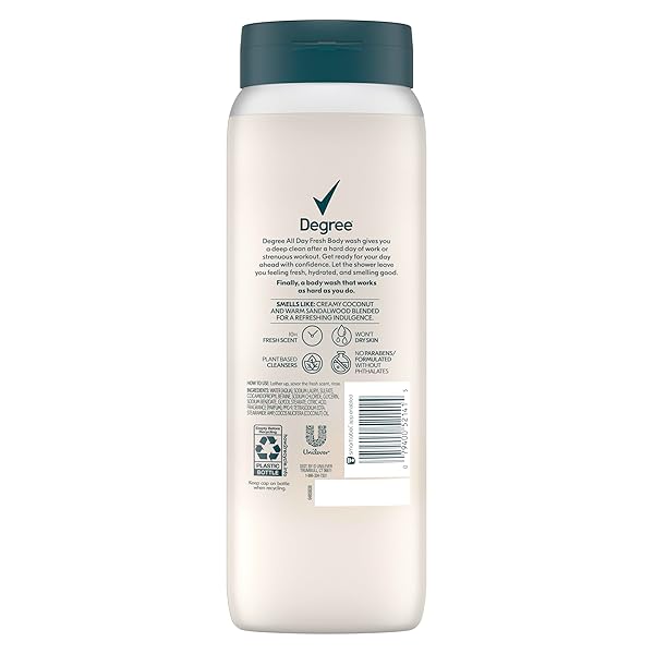 DEGREE ALL DAY FRESH BODY WASH FRESH COCONUT DEEP CLEANSING 20 OZ