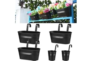 behen bahen Balcony planters Railing Hanging planters for Outdoor Plants Deck Railing Planter Boxes Window Boxes planters,Fence planters,Flower pots,herb Garden Planter Plant Traps (5, Matte Black)