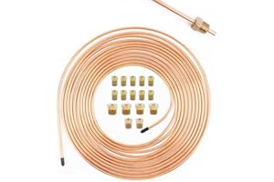 JUNECARP 25Ft 3/16 Brake Line Kit with 16 Brake Lines Fittings,Flexible Brakes Lines Repair Kit,Copper Brakes Line Tubing and Inverted Flare Fittings Set for Fuel,Transmission of Cars (Gold)